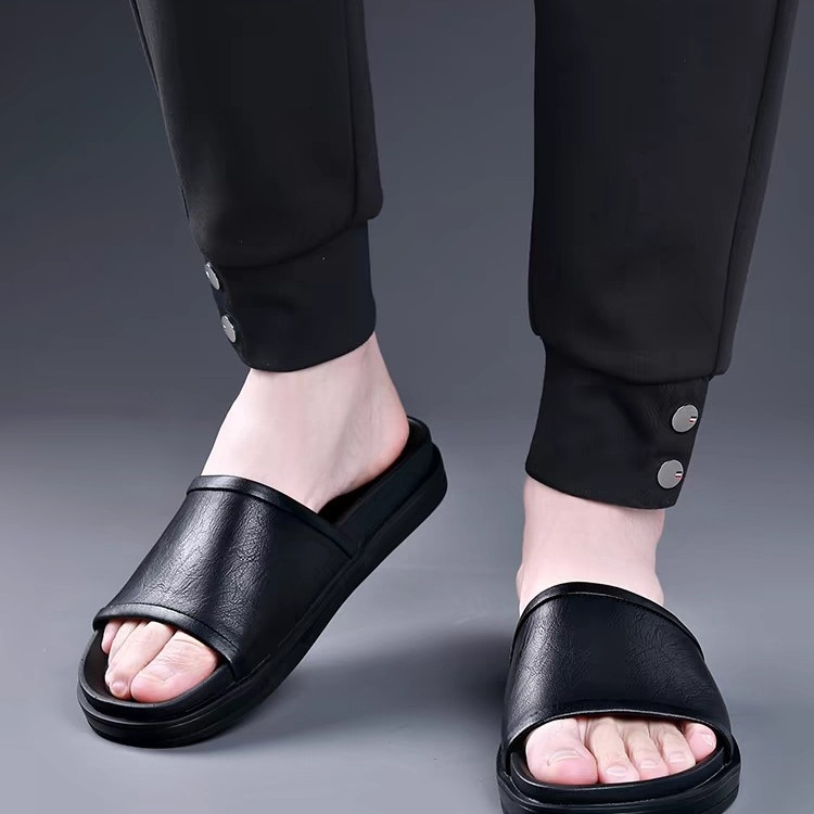 Muške sandale od prave kože, otvorenog prsta, slip-on, prozračne, gumeni đon