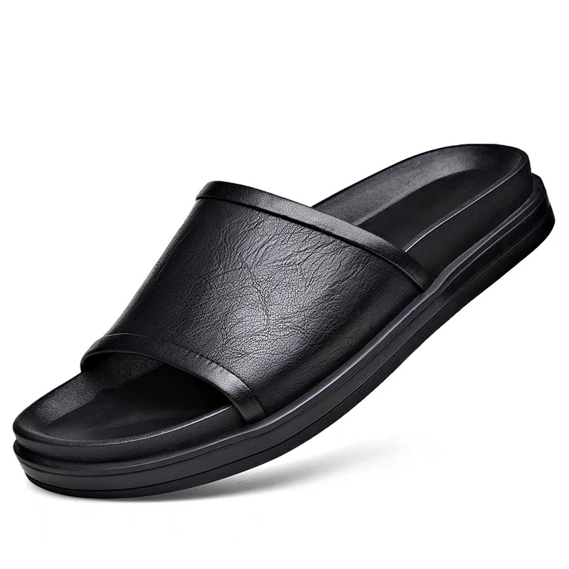 Muške sandale od prave kože, otvorenog prsta, slip-on, prozračne, gumeni đon