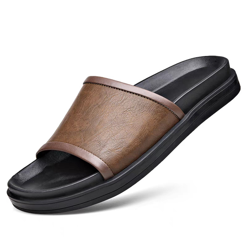 Muške sandale od prave kože, otvorenog prsta, slip-on, prozračne, gumeni đon