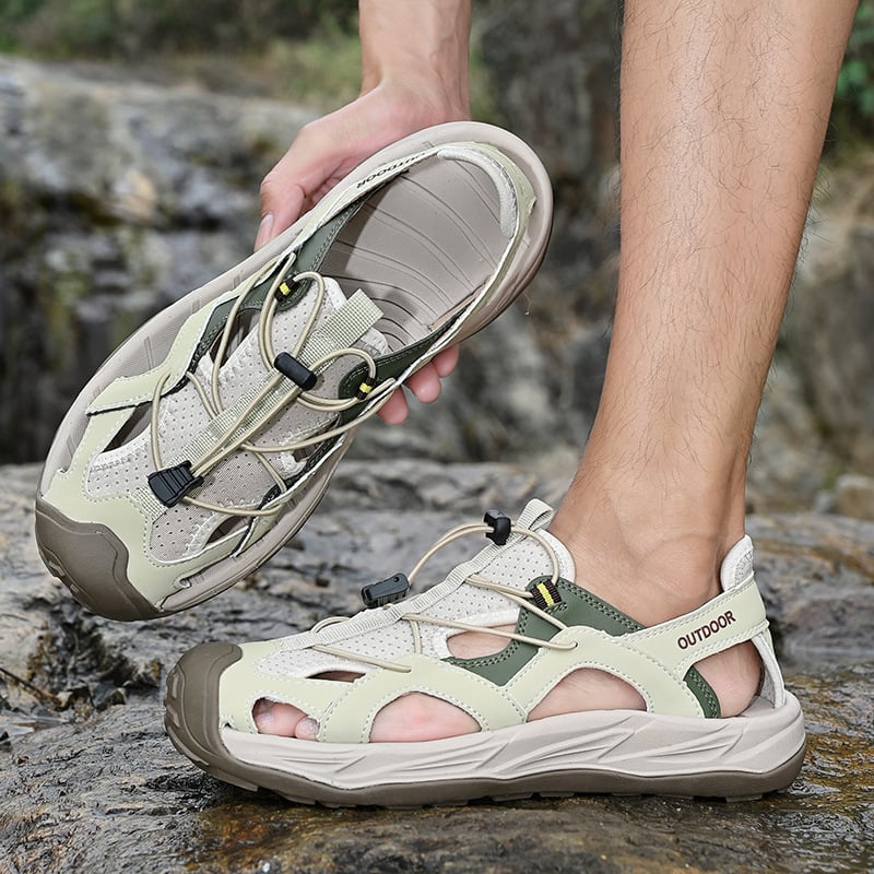 Mirius Muške Sandale s Prozračnim Gornjim Dijelom — Slip-On, Kožni Gornji, Gumena Potplata, Elastično Zatvaranje, Protuklizne, Bez Postave