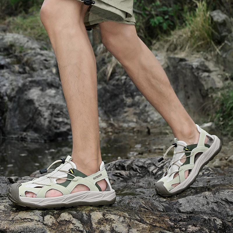 Mirius Muške Sandale s Prozračnim Gornjim Dijelom — Slip-On, Kožni Gornji, Gumena Potplata, Elastično Zatvaranje, Protuklizne, Bez Postave