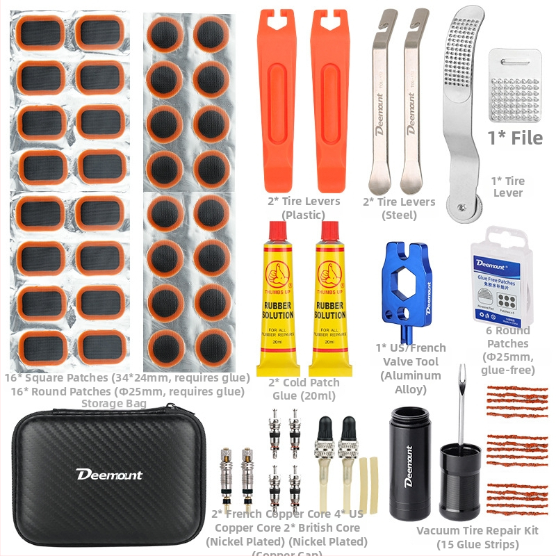 Sada na opravu pneumatík, prenosná, oprava defektu v duši, lepidlo na studené opravy, pre bicykle (horské a cestné)