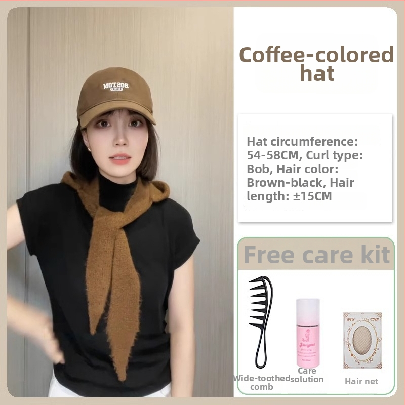 Šešir-peruka All-in-One, kratka frizura, potpuno pokrivanje glave, termootporna sintetička kosa, korejski stil, bez šiške