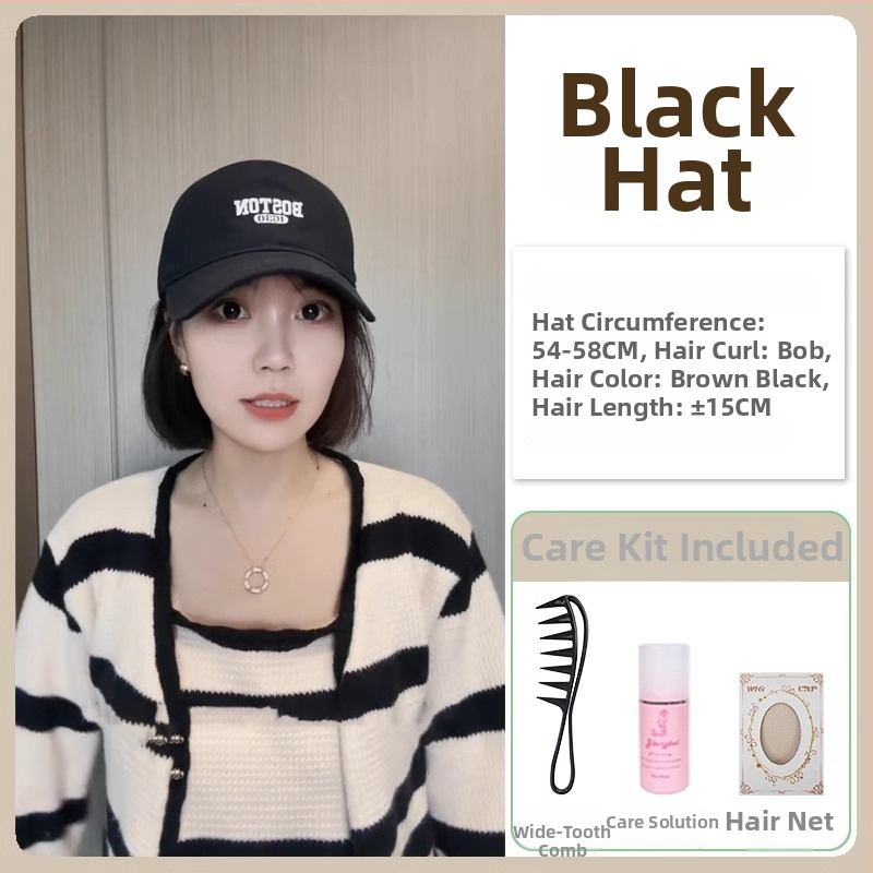 Šešir-peruka All-in-One, kratka frizura, potpuno pokrivanje glave, termootporna sintetička kosa, korejski stil, bez šiške