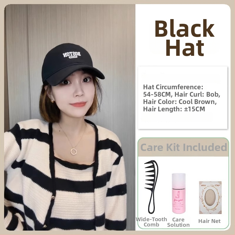 Šešir-peruka All-in-One, kratka frizura, potpuno pokrivanje glave, termootporna sintetička kosa, korejski stil, bez šiške