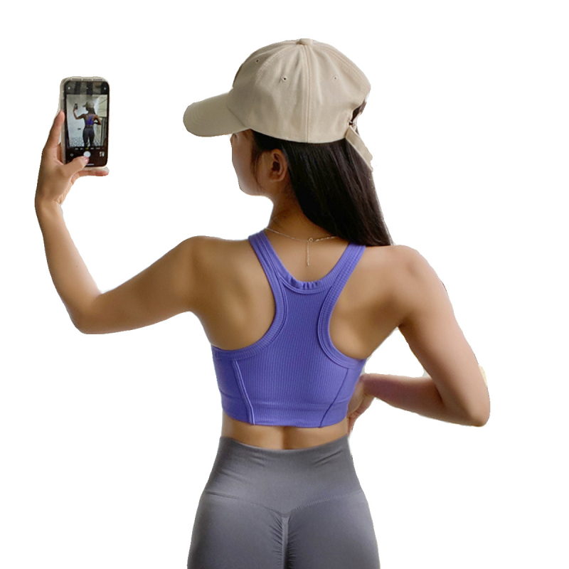 Ženski sportski grudnjak za jogu s fiksnim košaricama, 3/4 košarica, srednje oblik košarice, fiksne dvostruke naramenice, brzo sušeći materijal (80% najlona)