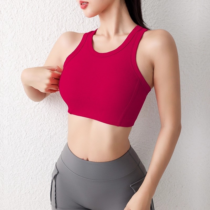 Ženski sportski grudnjak za jogu s fiksnim košaricama, 3/4 košarica, srednje oblik košarice, fiksne dvostruke naramenice, brzo sušeći materijal (80% najlona)