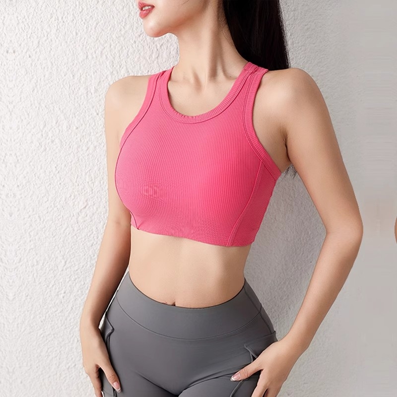 Ženski sportski grudnjak za jogu s fiksnim košaricama, 3/4 košarica, srednje oblik košarice, fiksne dvostruke naramenice, brzo sušeći materijal (80% najlona)