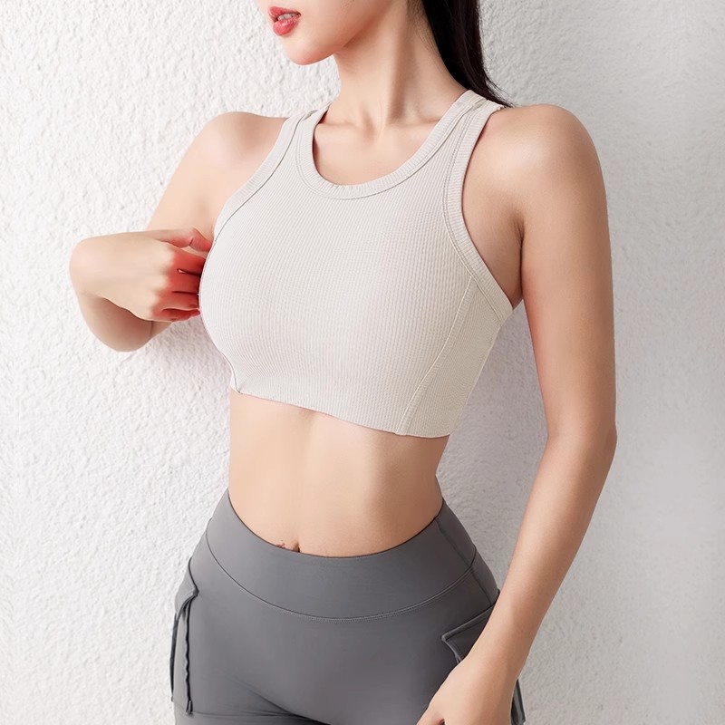 Ženski sportski grudnjak za jogu s fiksnim košaricama, 3/4 košarica, srednje oblik košarice, fiksne dvostruke naramenice, brzo sušeći materijal (80% najlona)
