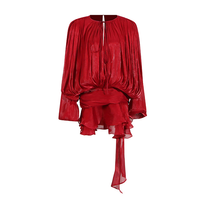 Rochie cu guler rotund, mâneci lampă, talie înaltă, fustă plisată neregulată (amestec poliester-elastan)