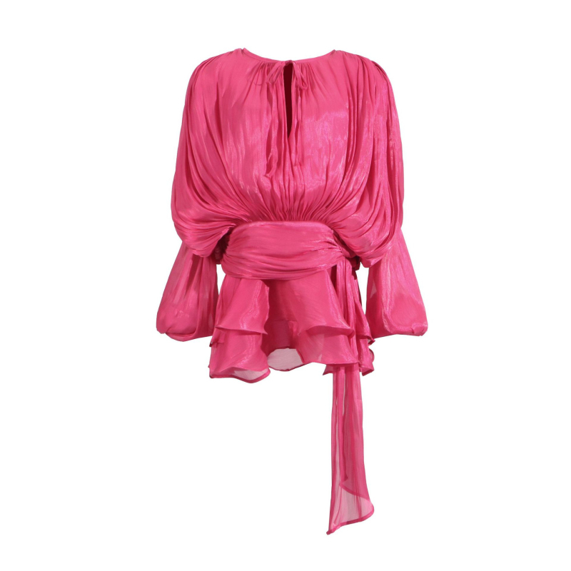 Rochie cu guler rotund, mâneci lampă, talie înaltă, fustă plisată neregulată (amestec poliester-elastan)