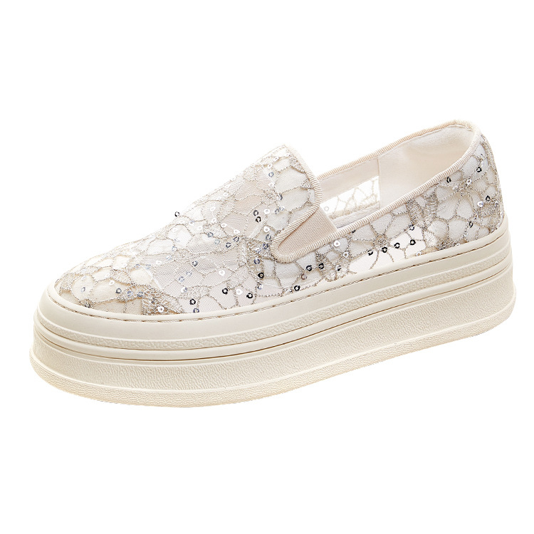 Pantofi fisherman pentru femei – respirabili, toc 3-5 cm, partea superioară Glitter Gauze, vârf rotund, talpă din cauciuc