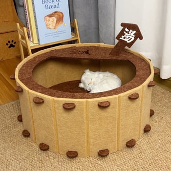 Φελτ φωλίτσα γάτας, στρογγυλή, ημι-κλειστή, κατάλληλη για όλες τις εποχές