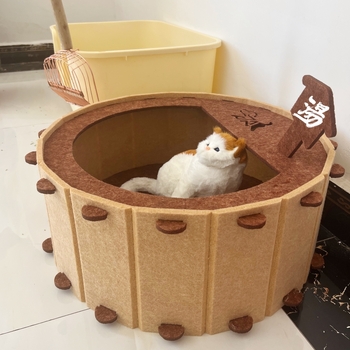 Φελτ φωλίτσα γάτας, στρογγυλή, ημι-κλειστή, κατάλληλη για όλες τις εποχές