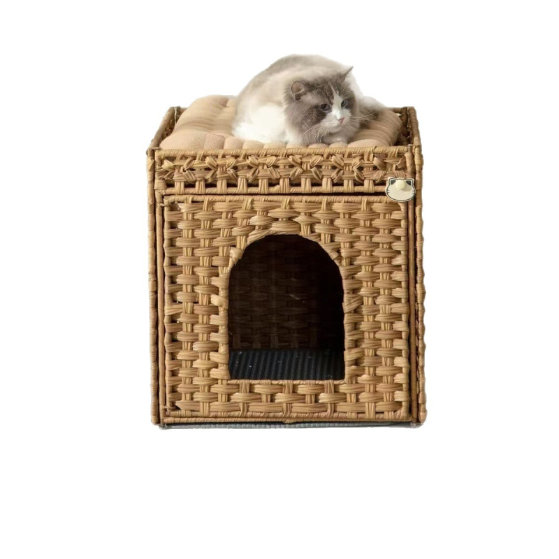 Cuib de pisică din ratan împletit – design semiînchis, Yingya