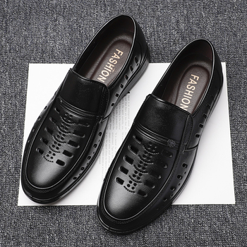 Sandale casual pentru bărbați, din piele de primă clasă; talpă PU; interior din piele sintetică; respirante, antiderapante; Slip-On