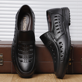 Sandale casual pentru bărbați, din piele de primă clasă; talpă PU; interior din piele sintetică; respirante, antiderapante; Slip-On