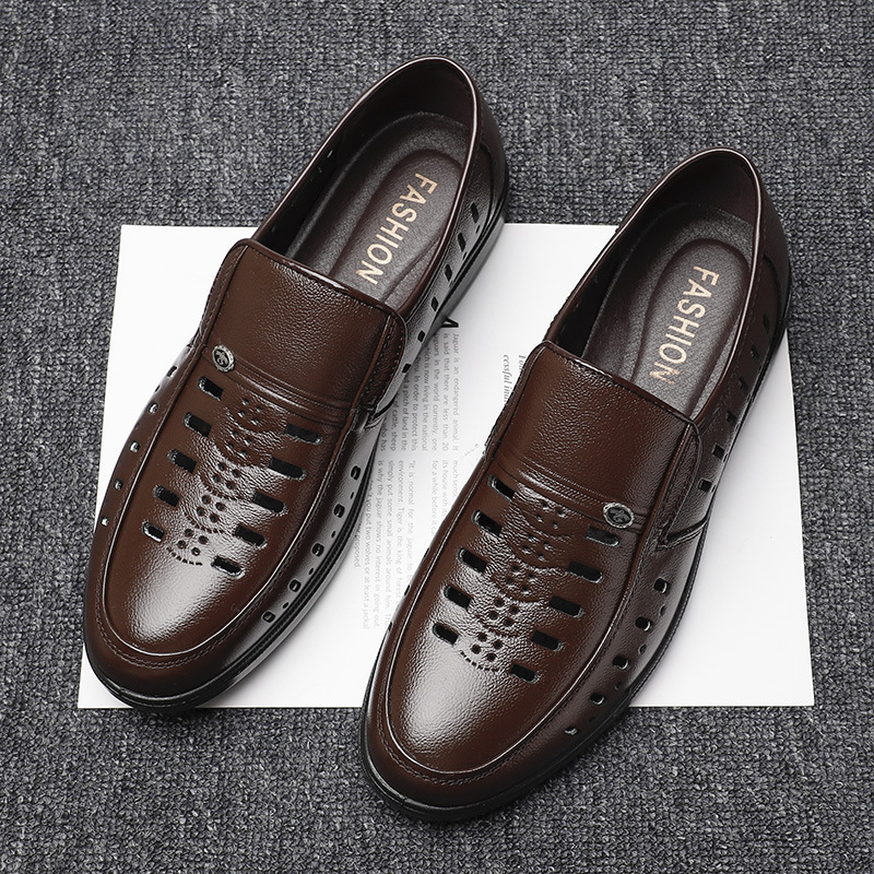 Sandale casual pentru bărbați, din piele de primă clasă; talpă PU; interior din piele sintetică; respirante, antiderapante; Slip-On