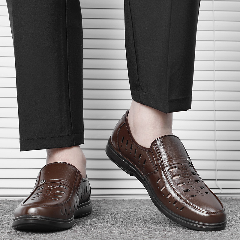 Sandale casual pentru bărbați, din piele de primă clasă; talpă PU; interior din piele sintetică; respirante, antiderapante; Slip-On