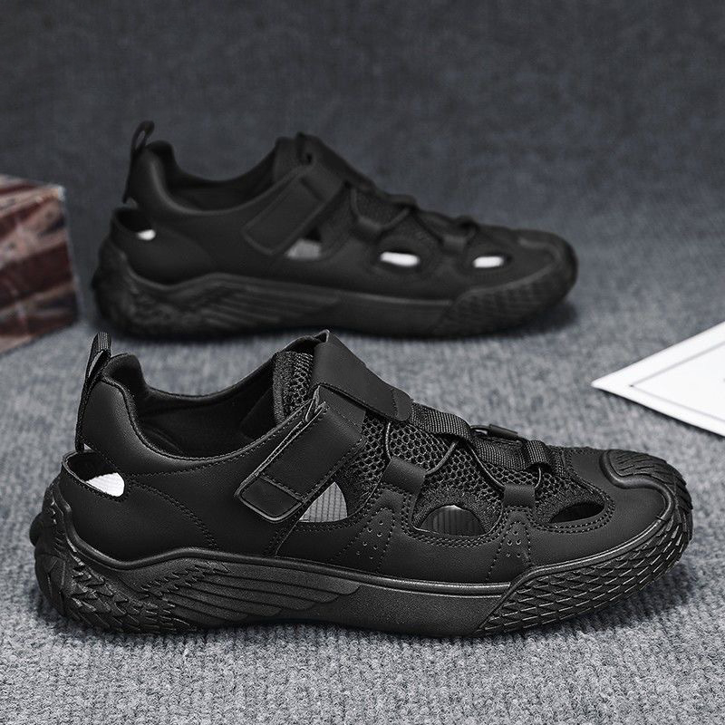 Sandale pentru bărbați, cu căptușeală din plasă respirabilă, partea superioară PU, talpă PVC, închidere Velcro, anti-derapant (PU upper; PVC sole; Velcro; breathable mesh lining; anti-slip)