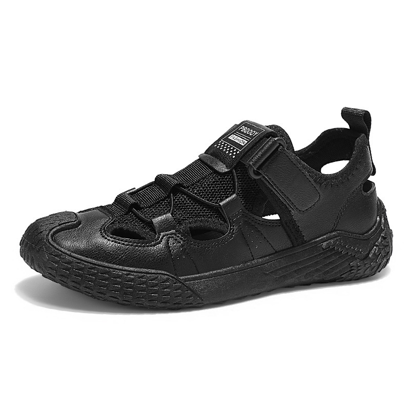 Sandale pentru bărbați, cu căptușeală din plasă respirabilă, partea superioară PU, talpă PVC, închidere Velcro, anti-derapant (PU upper; PVC sole; Velcro; breathable mesh lining; anti-slip)