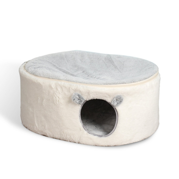 Zatvoreno gnijezdo za mačke s dvostrukim slojem debelog pliša, s odvojivim pokrovom (Sve godišnje doba, prozračan, sintetički kratki pliš)