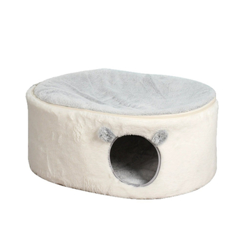 Zatvoreno gnijezdo za mačke s dvostrukim slojem debelog pliša, s odvojivim pokrovom (Sve godišnje doba, prozračan, sintetički kratki pliš)
