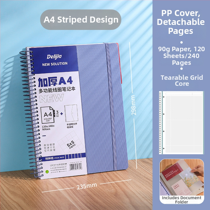 Bilježnica sa spiralnim uvezom, PP korica, papir od drvene pulpe 90 g/m², perforirane stranice s razdjelnicima po predmetima