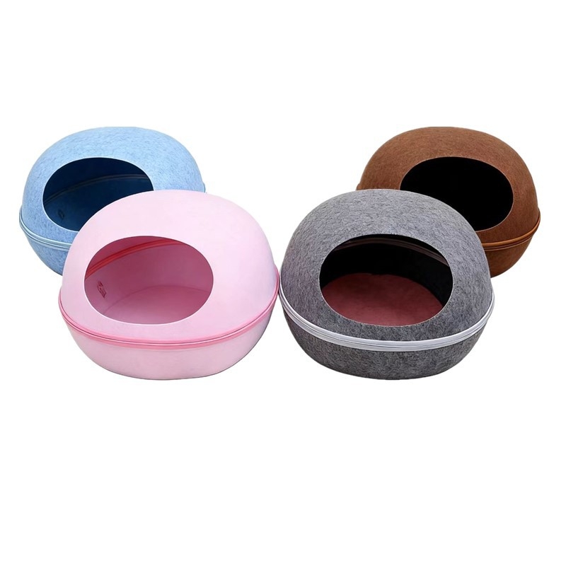 Krevet za mačke od filca s jajolikim poluzatvorenim dizajnom, periv i prozračan, za sve sezone