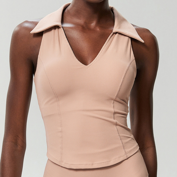 CretKoav Ženski sportski top s V izrezom, bezšivni dizajn, pun cup s tankim oblikovanim uloškom, fiksne dvostruke naramenice, 78% najlon, podstava 25% elastan; za sve sezone; pogodno za trčanje, jogu i tenis