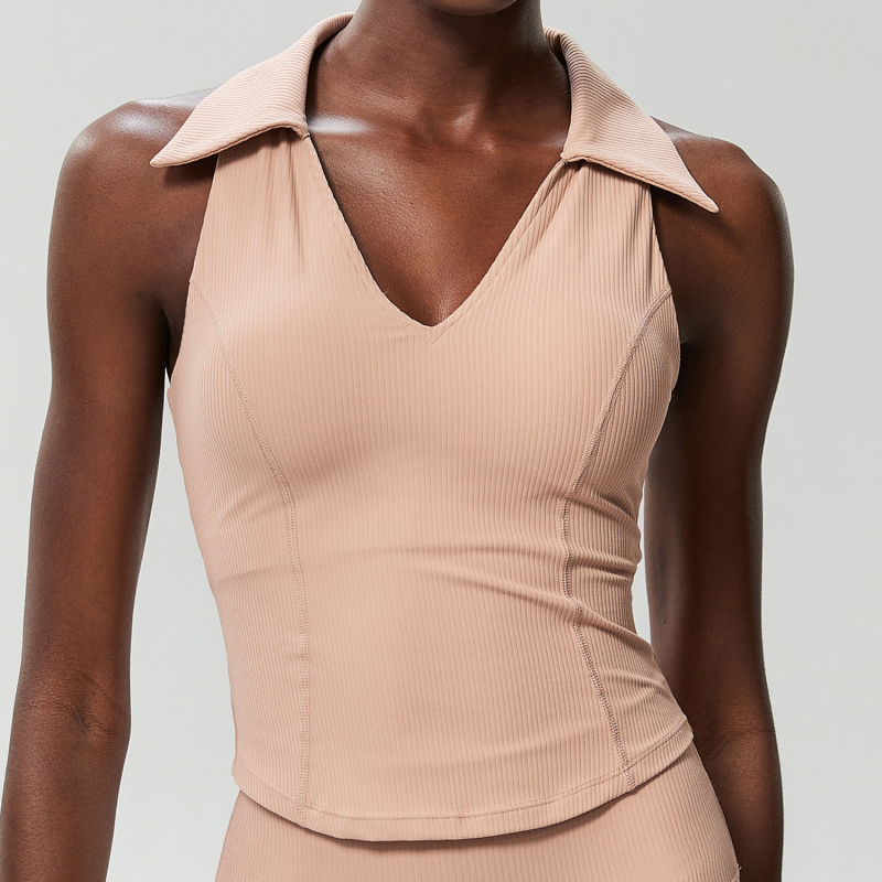 CretKoav Ženski sportski top s V izrezom, bezšivni dizajn, pun cup s tankim oblikovanim uloškom, fiksne dvostruke naramenice, 78% najlon, podstava 25% elastan; za sve sezone; pogodno za trčanje, jogu i tenis