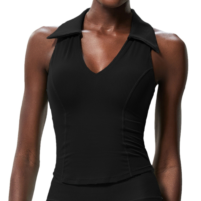 CretKoav Ženski sportski top s V izrezom, bezšivni dizajn, pun cup s tankim oblikovanim uloškom, fiksne dvostruke naramenice, 78% najlon, podstava 25% elastan; za sve sezone; pogodno za trčanje, jogu i tenis