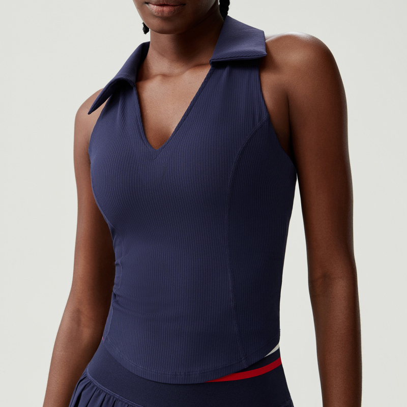 CretKoav Ženski sportski top s V izrezom, bezšivni dizajn, pun cup s tankim oblikovanim uloškom, fiksne dvostruke naramenice, 78% najlon, podstava 25% elastan; za sve sezone; pogodno za trčanje, jogu i tenis