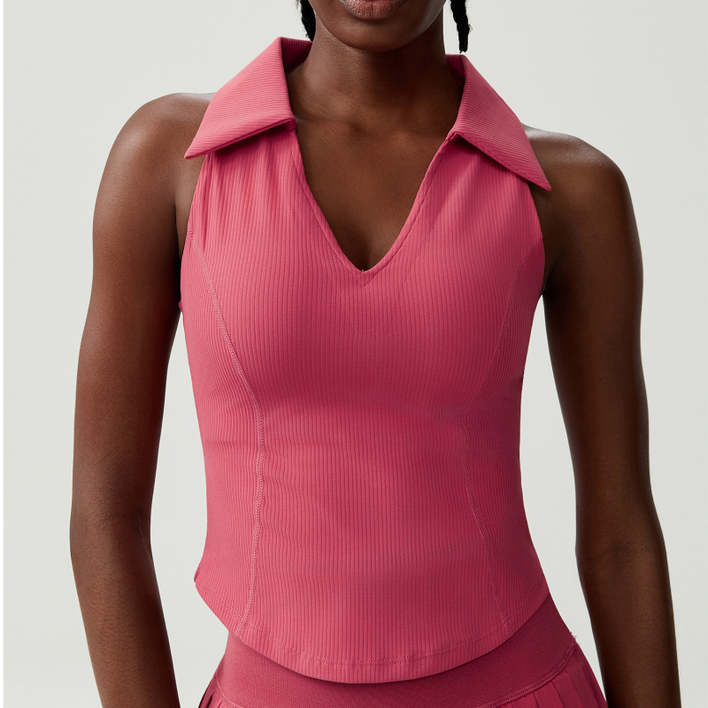 CretKoav Ženski sportski top s V izrezom, bezšivni dizajn, pun cup s tankim oblikovanim uloškom, fiksne dvostruke naramenice, 78% najlon, podstava 25% elastan; za sve sezone; pogodno za trčanje, jogu i tenis