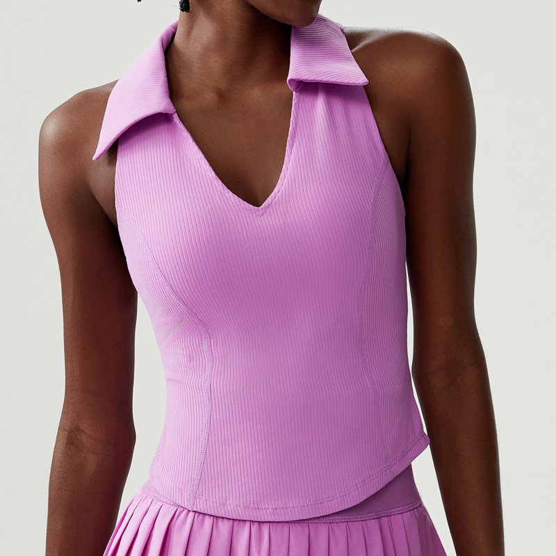 CretKoav Ženski sportski top s V izrezom, bezšivni dizajn, pun cup s tankim oblikovanim uloškom, fiksne dvostruke naramenice, 78% najlon, podstava 25% elastan; za sve sezone; pogodno za trčanje, jogu i tenis