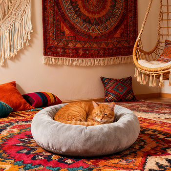 Cuib pentru pisici din țesătură, formă rotundă, lavabil, cald pentru toamnă/iarnă, SINING SN033