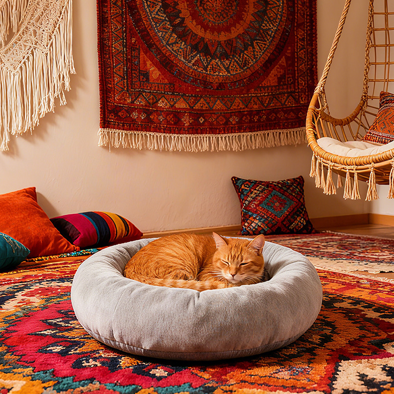 Cuib pentru pisici din țesătură, formă rotundă, lavabil, cald pentru toamnă/iarnă, SINING SN033