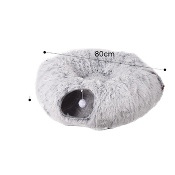 Tunel pliabil pentru pisici cu cuib din pluș lung, din material textil, respirabil și cald, pentru interior și exterior