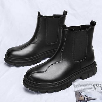 Ghete Chelsea înalte pentru bărbați, vârf rotund, talpă PVC, branț PU, anti-alunecare, lansare toamna 2025