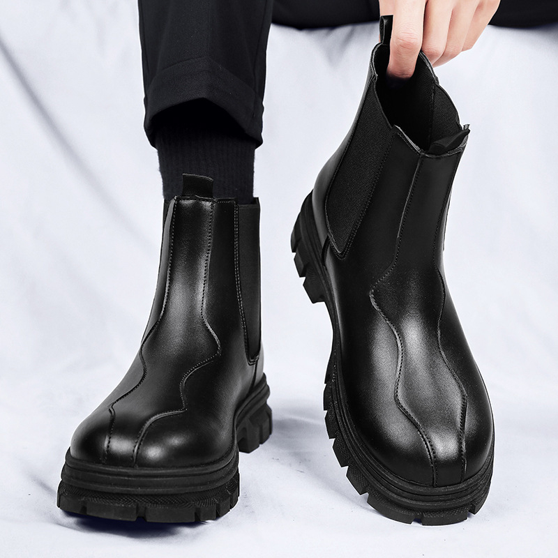 Ghete Chelsea înalte pentru bărbați, vârf rotund, talpă PVC, branț PU, anti-alunecare, lansare toamna 2025