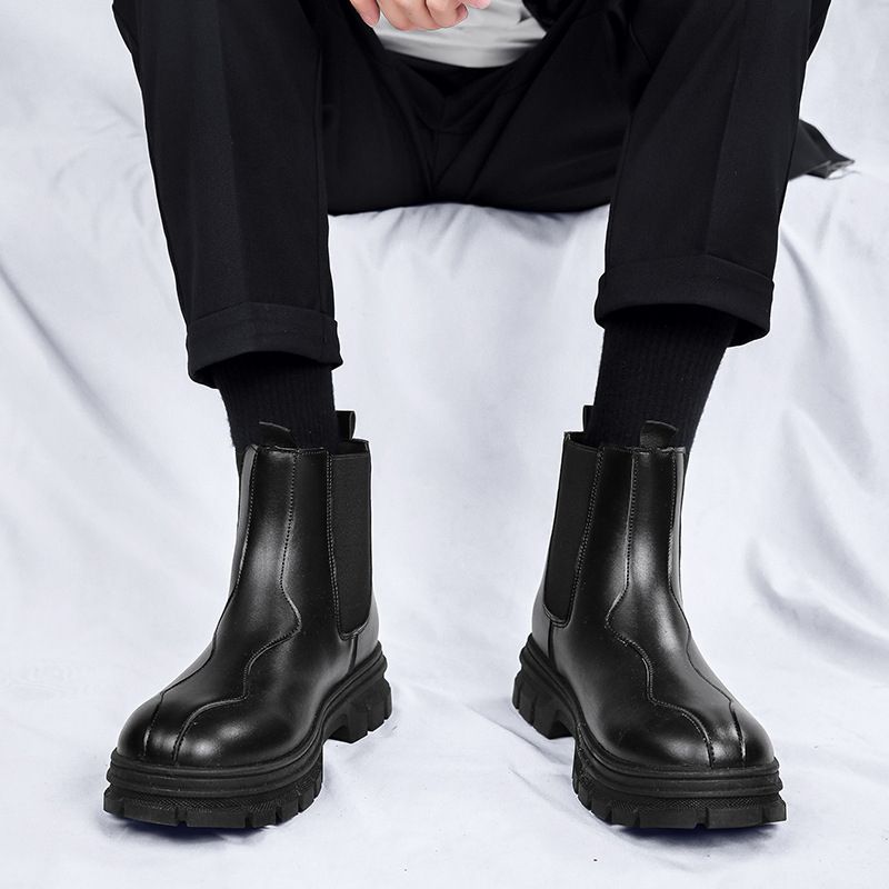 Ghete Chelsea înalte pentru bărbați, vârf rotund, talpă PVC, branț PU, anti-alunecare, lansare toamna 2025