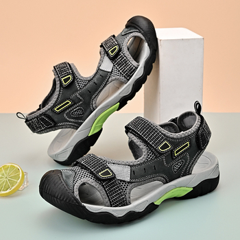 Sandale de plajă pentru bărbați cu Velcro, talpă din cauciuc, partea superioară din piele de vacă – impermeabile și anti-derapante, pentru vară