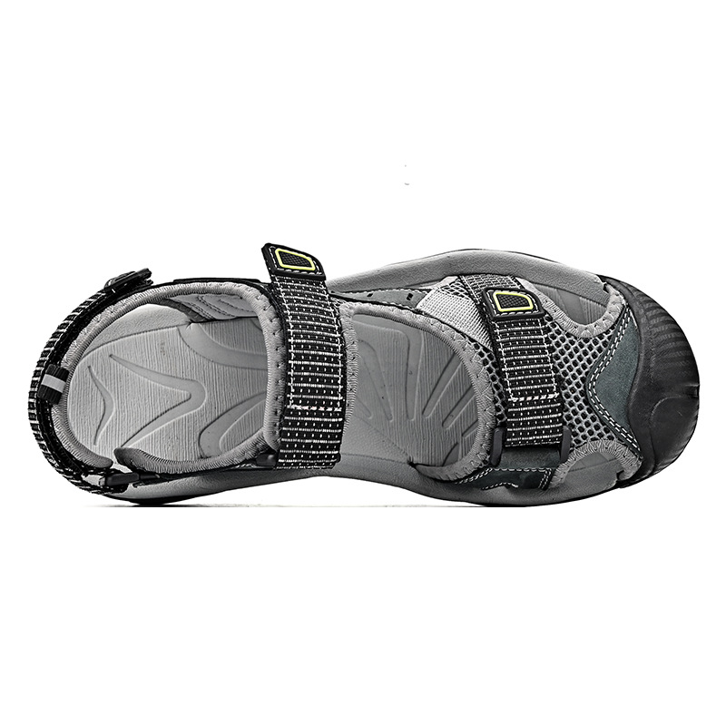 Sandale de plajă pentru bărbați cu Velcro, talpă din cauciuc, partea superioară din piele de vacă – impermeabile și anti-derapante, pentru vară