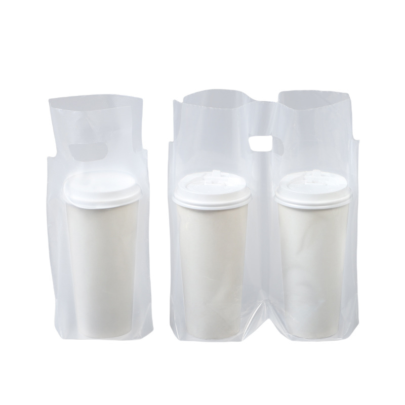 Genți de transport de unică folosință pentru pahare de milk tea, 100 buc., compatibile cu pahare simple/duble, cu mâner — Origine Anhui, Brand Jinsheng Plastic, Capacitate zilnică 10 tone