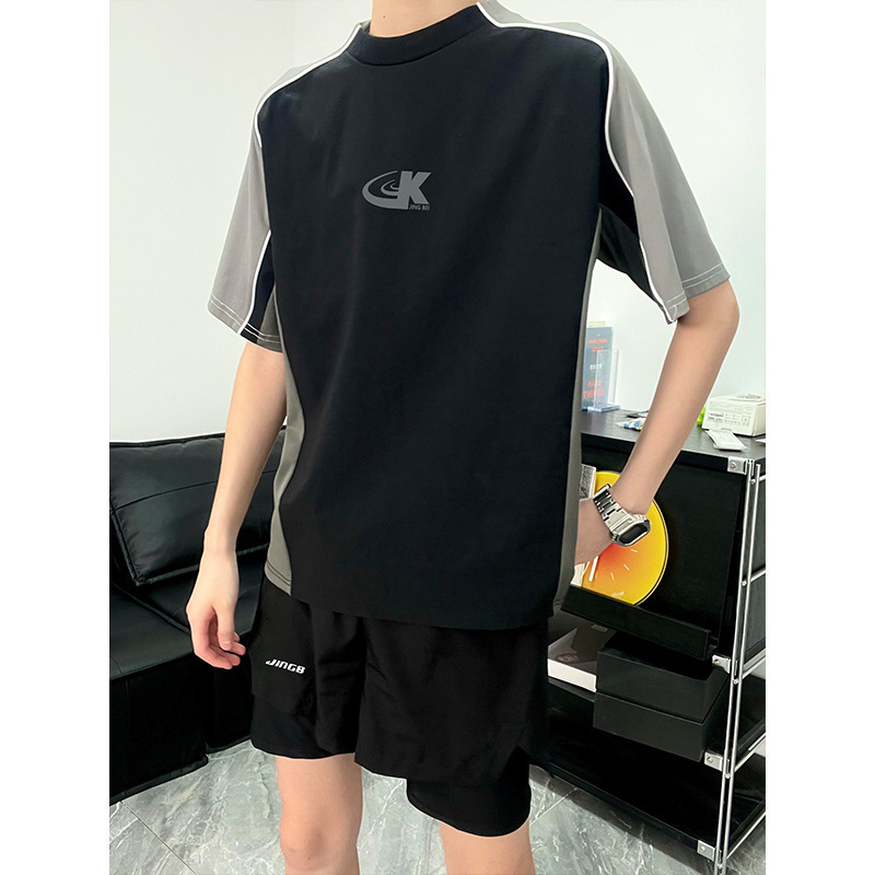 Комплект от три части за плуване с UV защита и бързосъхнеща материя, унисекс, къс ръкав, нейлонова външна част с полиестерна подплата