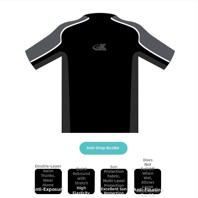 Комплект от три части за плуване с UV защита и бързосъхнеща материя, унисекс, къс ръкав, нейлонова външна част с полиестерна подплата