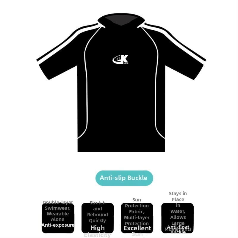Комплект от три части за плуване с UV защита и бързосъхнеща материя, унисекс, къс ръкав, нейлонова външна част с полиестерна подплата