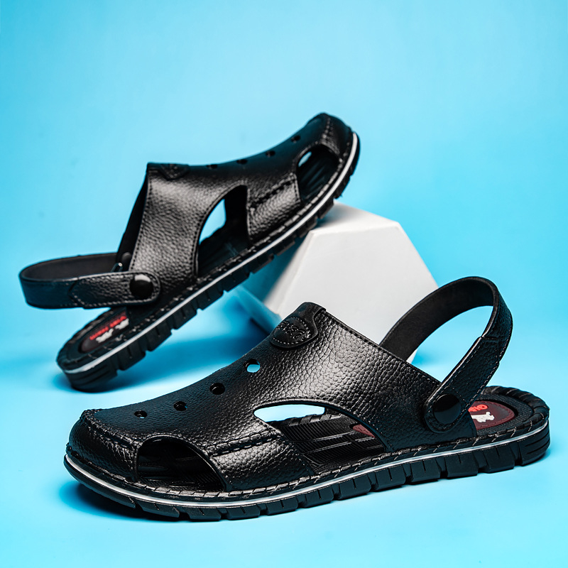Muške Baotou sandale, plažni stil, PVC gornji dio, plastična potplata, prozračne? prozračne nije, prozračnost, vodootporne, protuklizne, otporne na habanje, sandale za vožnju ljeti