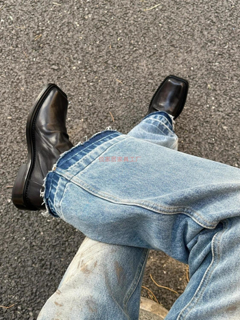 Ghete Martin pentru bărbați cu fermoar pe spate, Chelsea de înălime medie, vârf pătrat, talpă din cauciuc