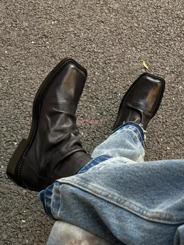 Ghete Martin pentru bărbați cu fermoar pe spate, Chelsea de înălime medie, vârf pătrat, talpă din cauciuc